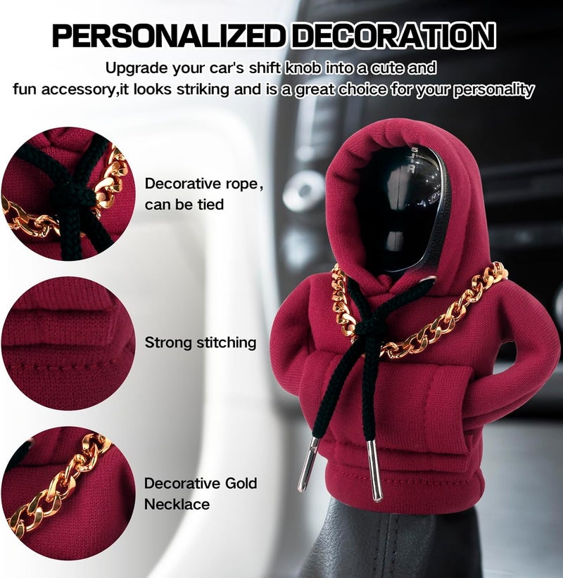 PLALEI Gear Shift Hoodie, Funny Car Gear Shift Cover, Cute Car Shift Knob Hoodie, Automotive Interior Accessories, Universal Fit Knob Cover Gift (Red) - Image 3